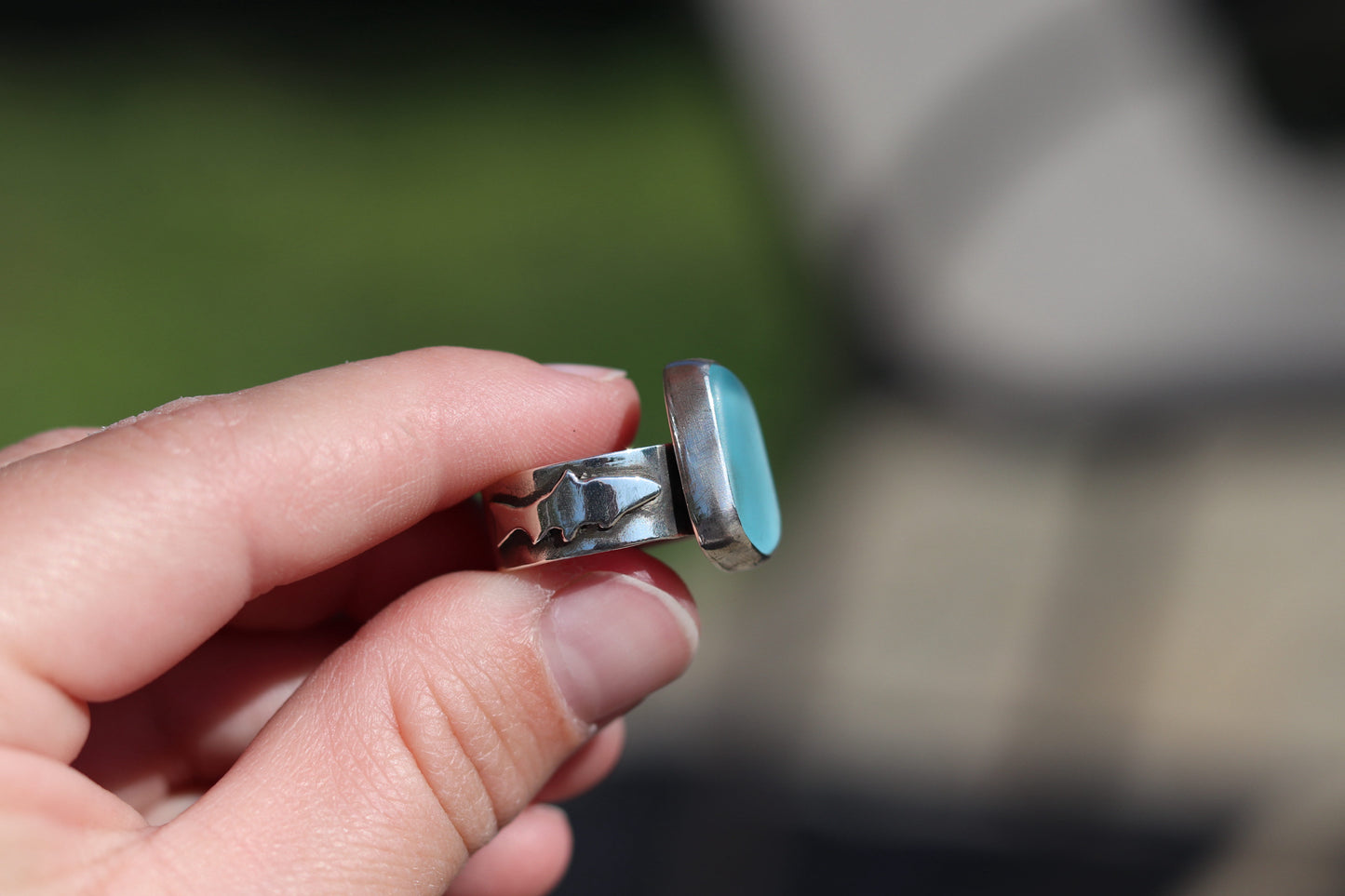 Turquoise Chunky Sea Glass Ring Size 6.5