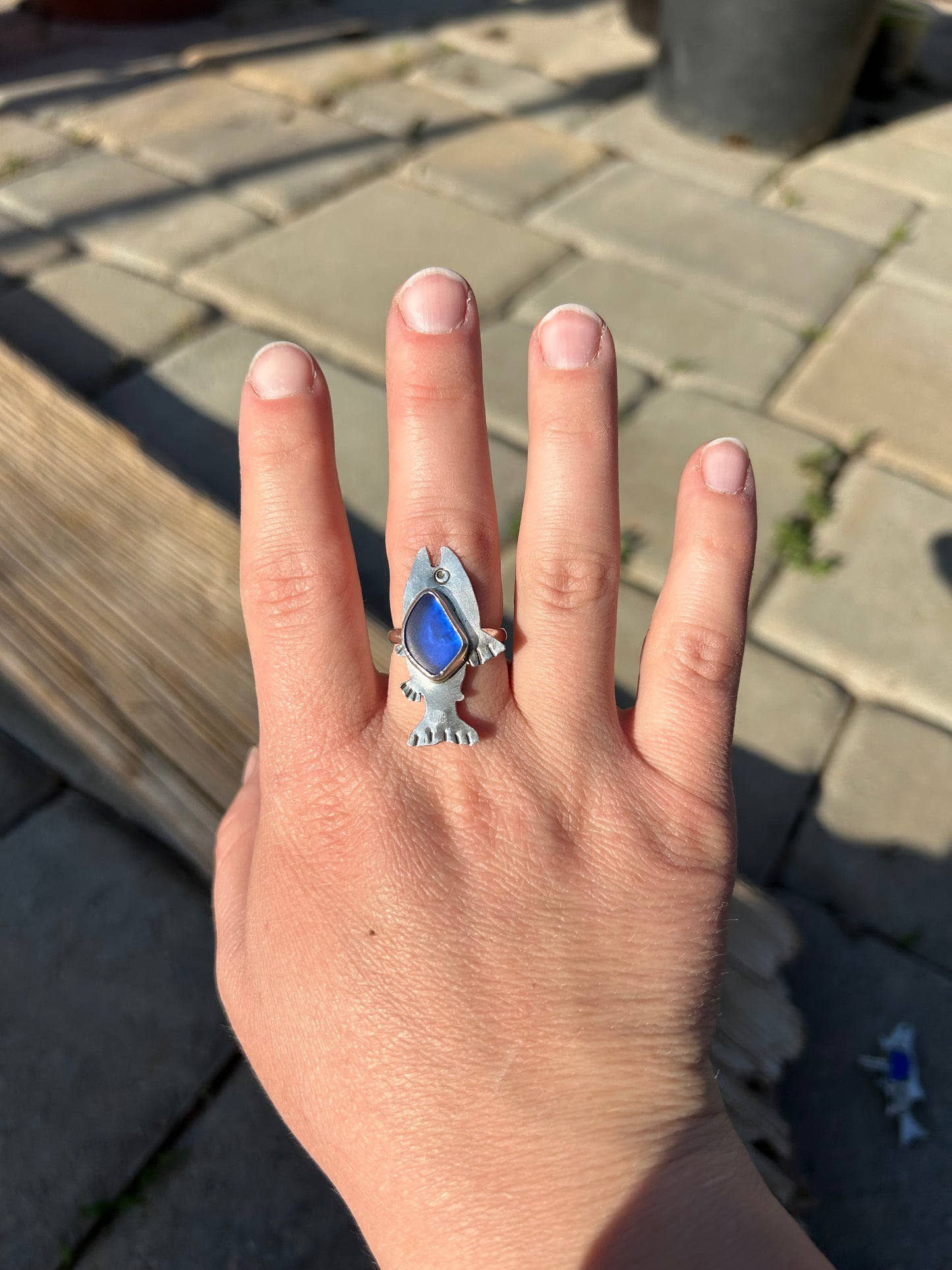 Deep Blue Sea Glass Trout Ring