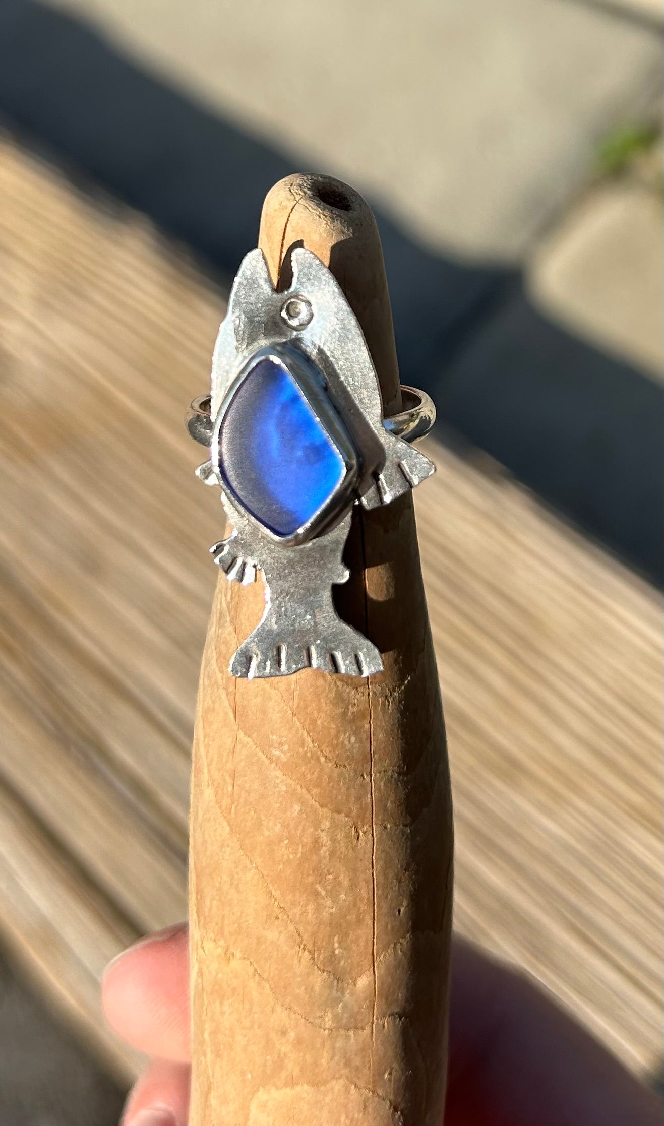 Deep Blue Sea Glass Trout Ring