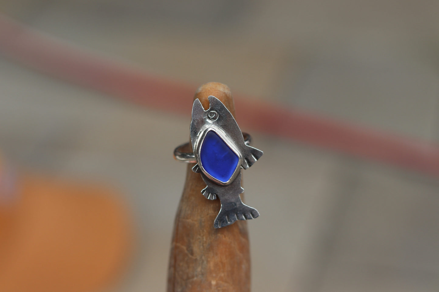 Deep Blue Sea Glass Trout Ring