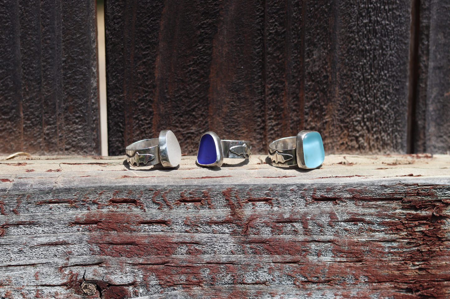 Deep Blue Chunky Sea Glass Ring Size 8