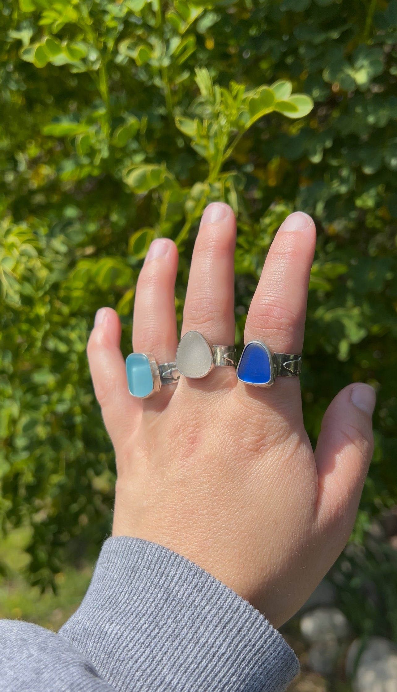 Deep Blue Chunky Sea Glass Ring Size 8