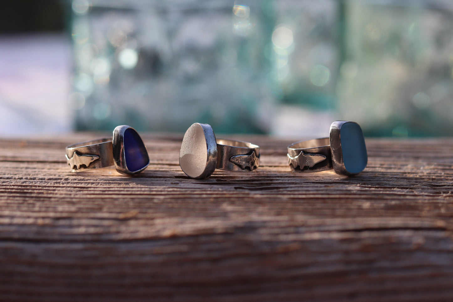 Deep Blue Chunky Sea Glass Ring Size 8