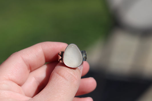 Clear Chunky Sea Glass Ring Size 7