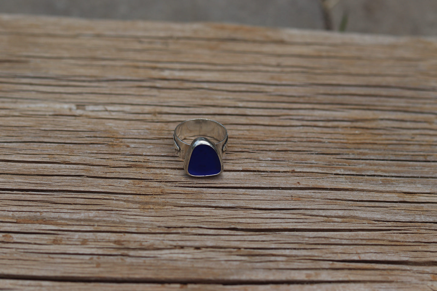 Deep Blue Chunky Sea Glass Ring Size 8