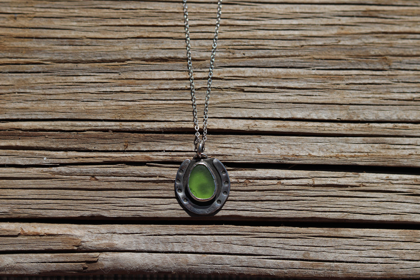 Green Sea Glass Horseshoe Necklace
