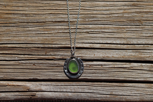 Green Sea Glass Horseshoe Necklace