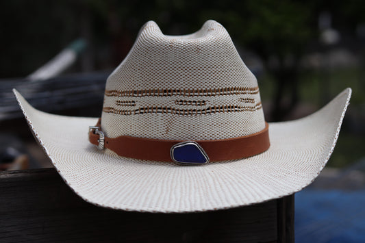 Geniune Leather Hat Band with Sea Glass Pendant