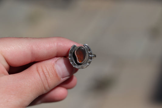Brown Sea Glass Horseshoe Ring Size 8.25