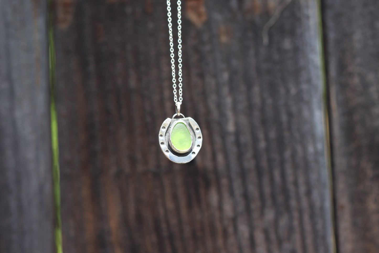 Green Sea Glass Horseshoe Necklace