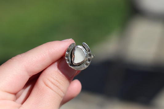 Clear Sea Glass Horseshoe Ring Size 8.5