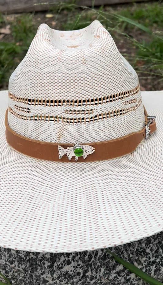 Genuine Leather Hat Band with Trout Pendant