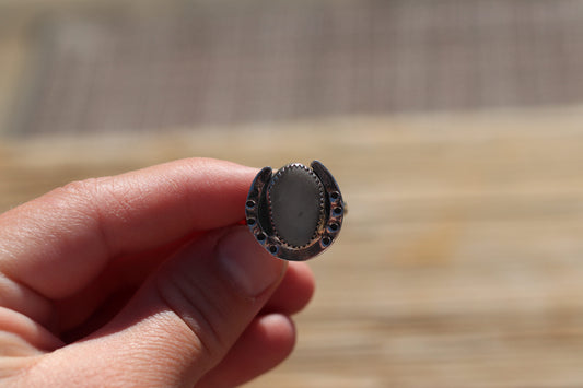 Clear Sea Glass Horseshoe Ring Size 7