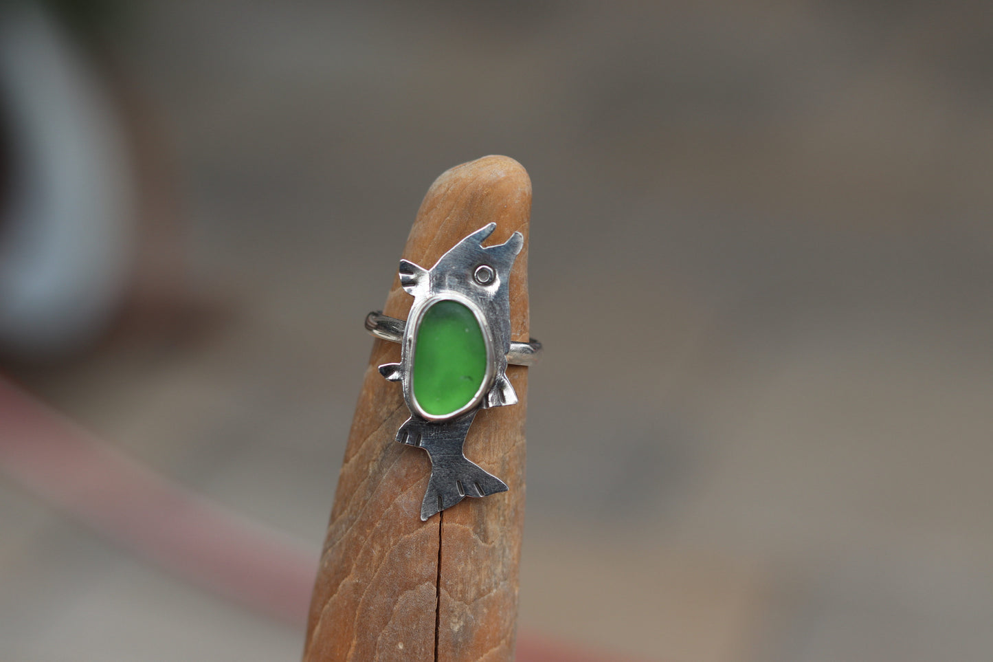 Green Sea Glass Salmon Ring