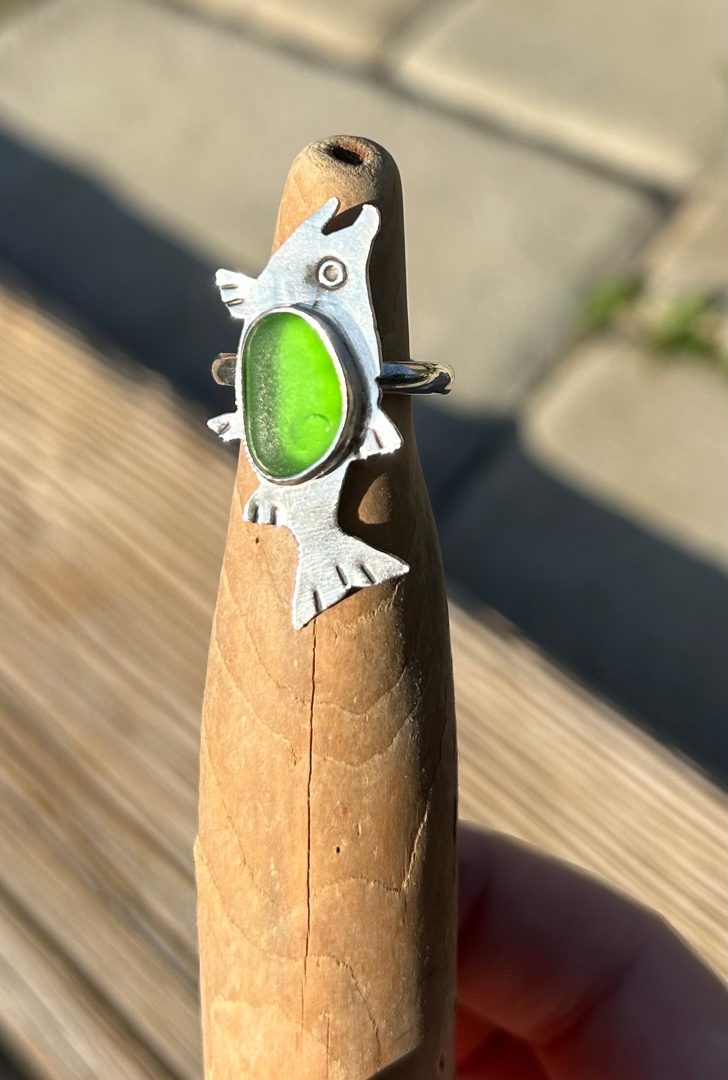 Green Sea Glass Salmon Ring