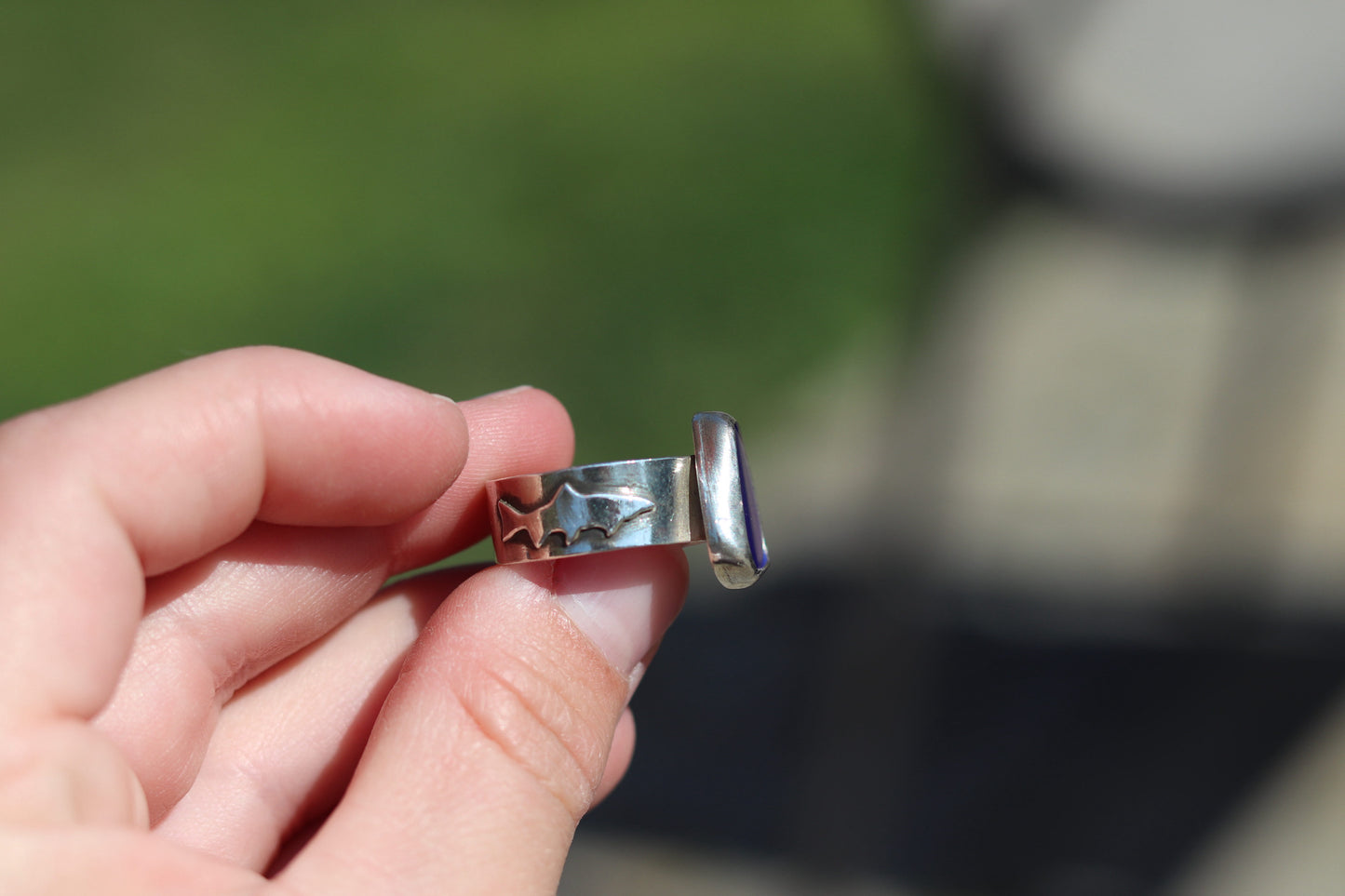Deep Blue Chunky Sea Glass Ring Size 8