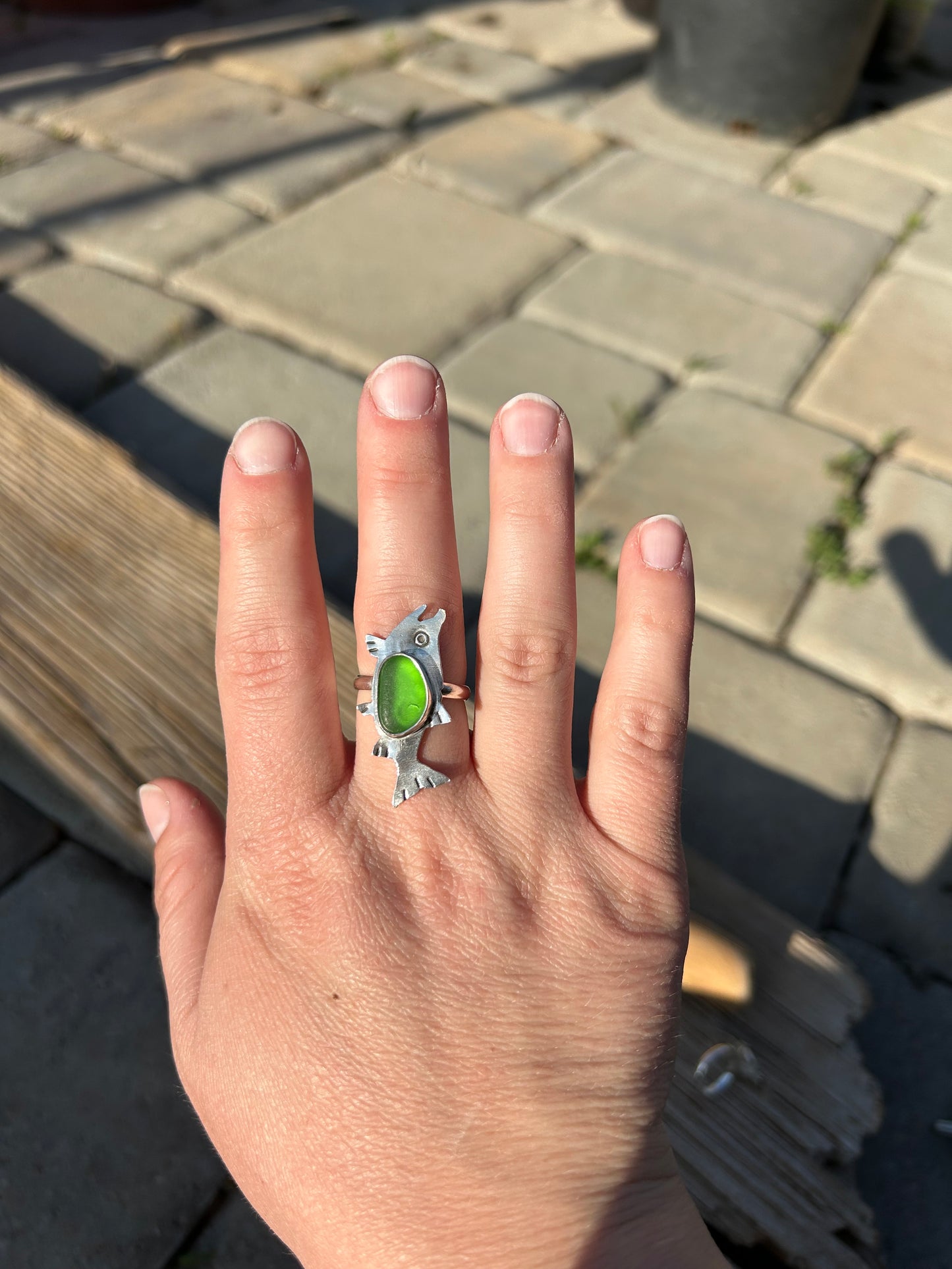 Green Sea Glass Salmon Ring