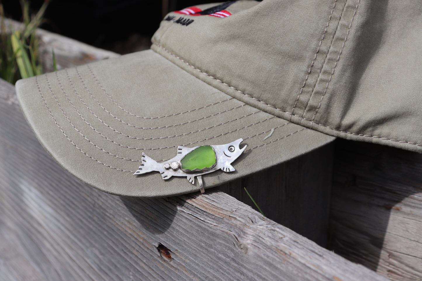 Green Sea Glass Salmon Brim Fin (Baseball Cap)
