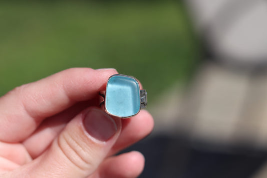 Turquoise Chunky Sea Glass Ring Size 6.5