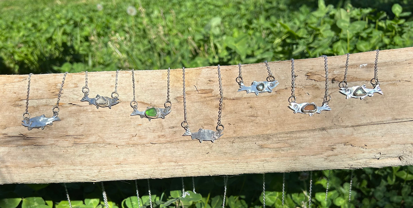 Clear Sea Glass Salmon Necklace
