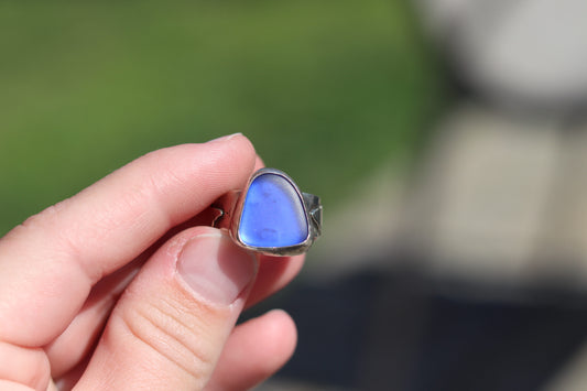 Deep Blue Chunky Sea Glass Ring Size 8