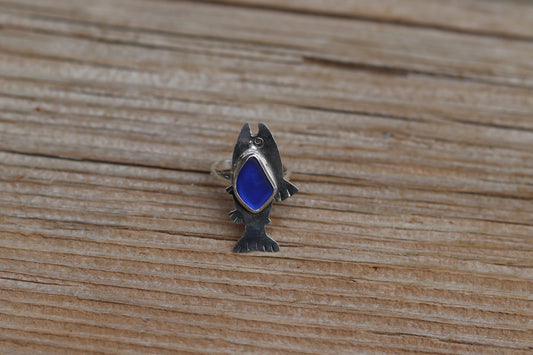 Deep Blue Sea Glass Trout Ring