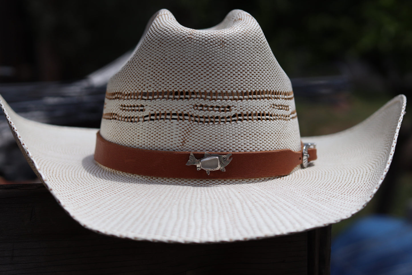 Genuine Leather Hat Band with Salmon Pendant