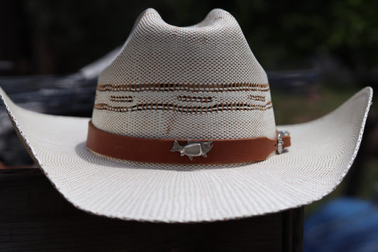 Genuine Leather Hat Band with Salmon Pendant