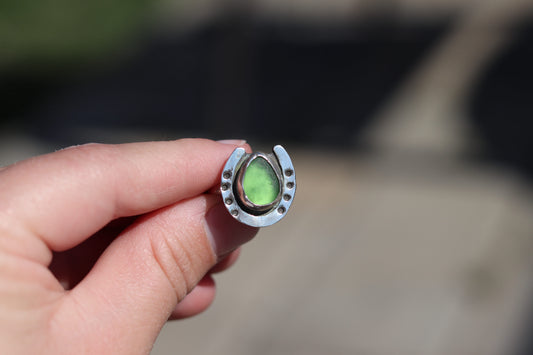 Green Sea Glass Horseshoe Ring Size 6.25