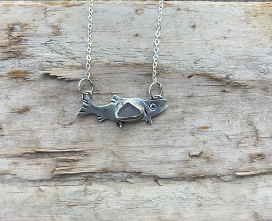 Clear Sea Glass Salmon Necklace