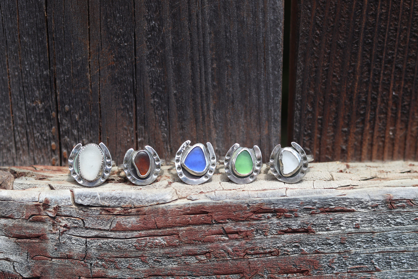 Clear Sea Glass Horseshoe Ring Size 8.5