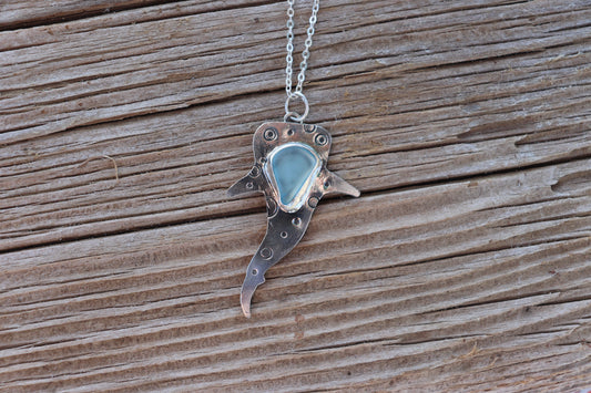 Blue Sea Glass Whale Shark Necklace