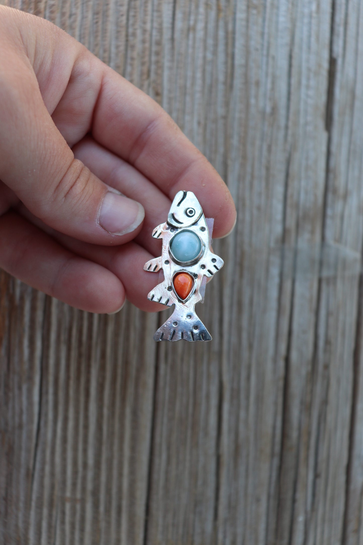 Larimar + Spiny Oyster Trout Made to Size Ring