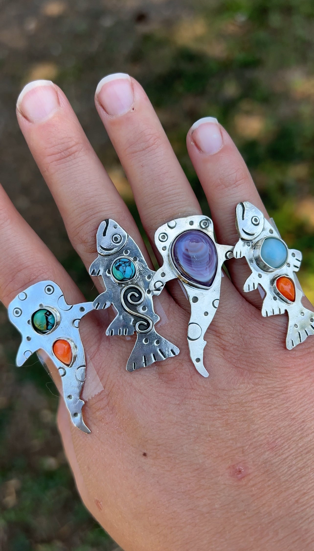 Larimar + Spiny Oyster Trout Made to Size Ring