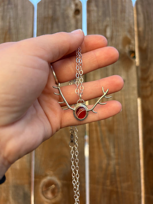 Red Banded Agate Antler Necklace