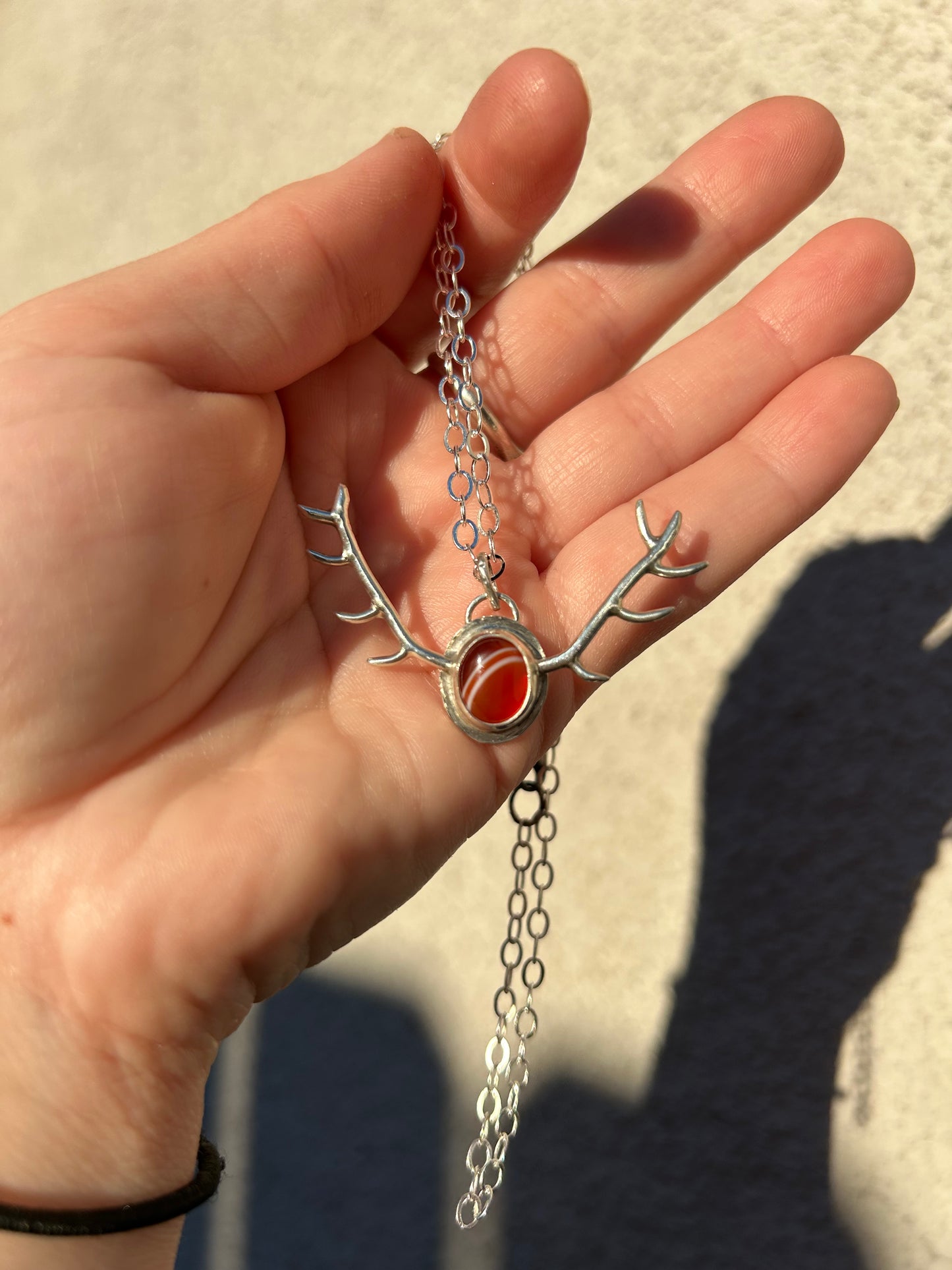 Red Banded Agate Antler Necklace