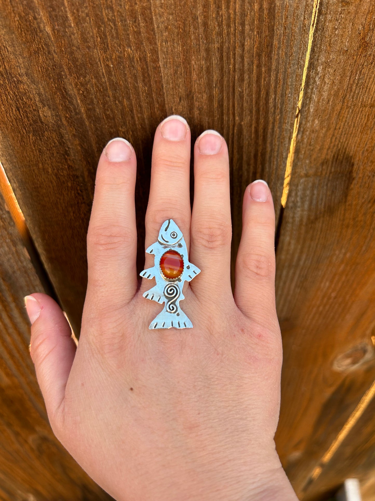 Made to Size Red Banded Agate Spiral Trout Ring