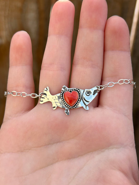 Heart Spiny Oyster Salmon White Water Bracelet